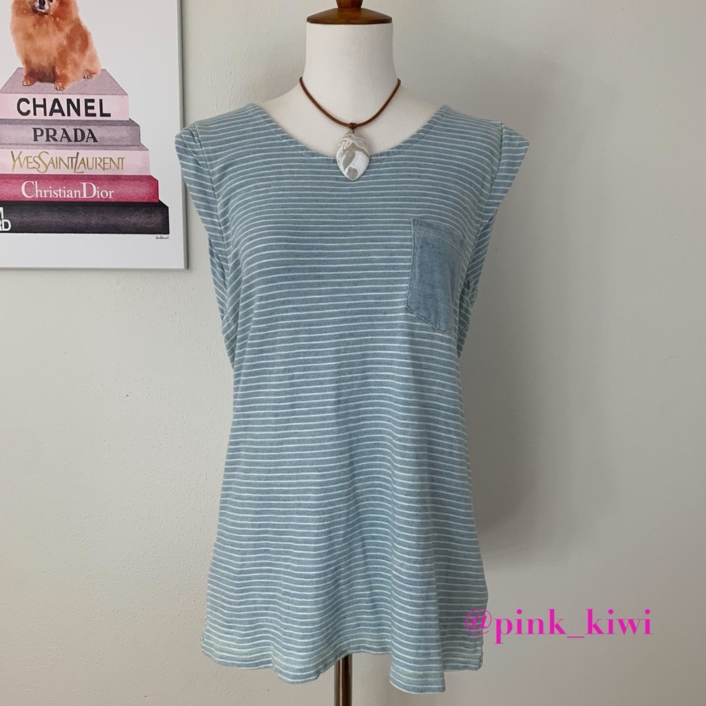 Splendid Indigo Rolled Sleeve Stripe Muscle Tank